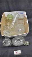 Box of glass jars, insulators and misc