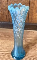 Fenton Northwood Blue Opalescent Quilted Vase 12"