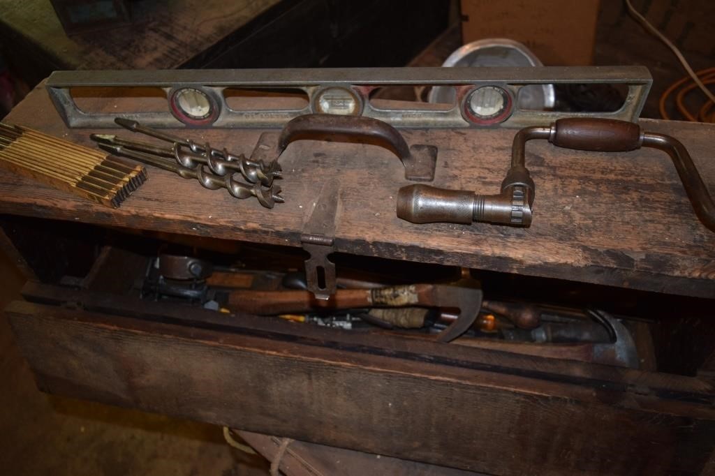 Wooden Tool Box & Contents