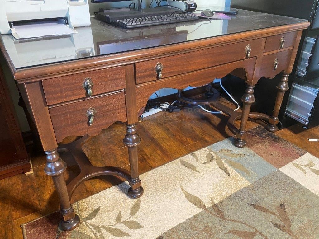 Antique William & Mary Mahogany Desk w/Glass