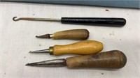 Vintage Button Hook and Three Hook End  Awls