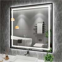 Amorho 40""x 38"" Black LED Mirror for Bathroom