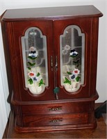 Tall Wooden Jewelry Box w Floral Windows