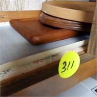 BUTTER DISH AND WOOD TRAYS