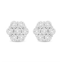 14k Gold Round 1.00ct Diamond Floral Earrings