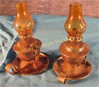 2 small finger lamps w/ chimneys