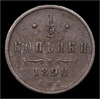 1898 Russia 1/2 Kopek Y# 48.1 Grades xf