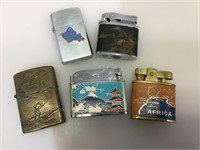 5 vintage lighters, 3 never used