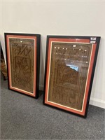 Pair of framed Asian carved wood panels
