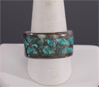 STERLING SILVER & Turquoise Band Ring Sz 12