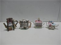 Four Ceramic Art Teapots Largest 8.5"x 3.5"x 7"