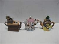 Three Ceramic Art Teapots Largest 8.5"x 9"x 4"