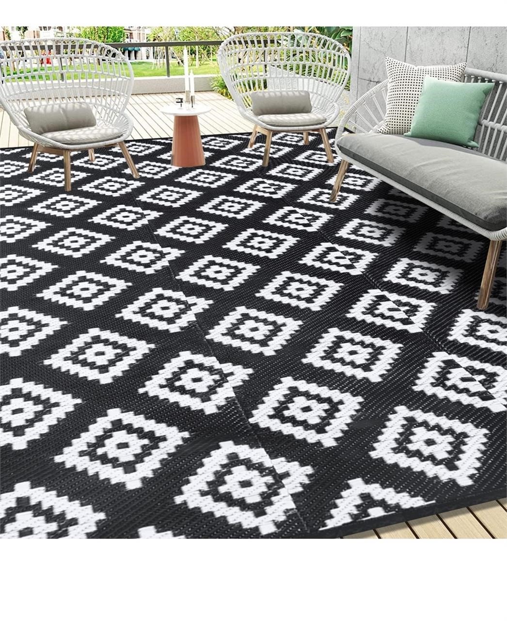 $96 Bsmathom Outdoor Rug 9x12 Waterproof