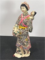 Asian Woman with Child on Back Statue - Resin