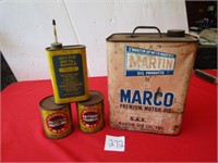 4 OIL ADVERTISING TINS -MARCO, MORE