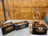 TRAY OF ORIENTAL, FIGURINES, STORAGE BOXES, MISC