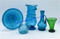 Lot of Blue/Green Blown Glassware