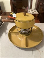 Mid century avacado gold fondue set complete