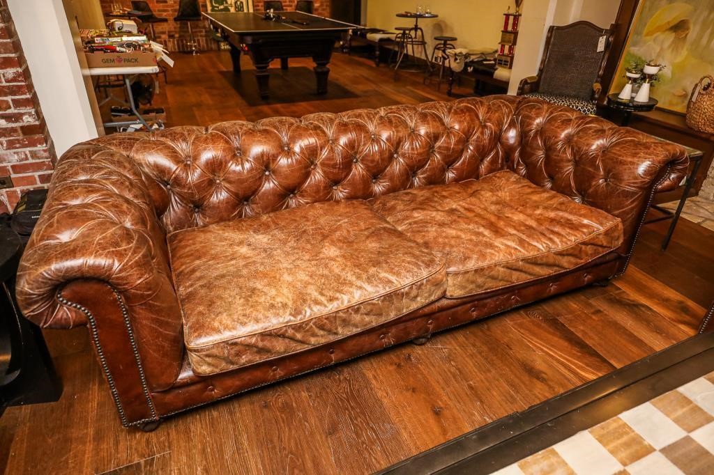 RH Distressed Leather Tufted Oversized Sofa,