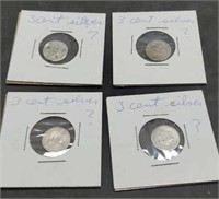 (4) Three Cent Silver Coins