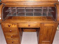 Antique Walnut Cylinder Desk 2 door wavy glass