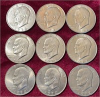 (9) 1972 Eisenhower Dollar Coins