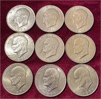 (9) 1971 Eisenhower Dollar Coins