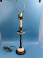 Antique Brass And Milk Glass Lamp