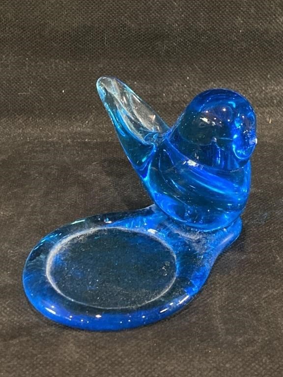 VTG Bluebird of Happiness Art Glass Votive Holder