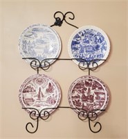 Four Souvenir Plates and Hanger