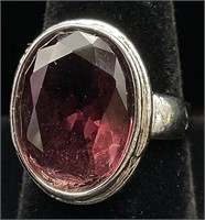 Sterling Amethyst Tone Stone Ring, Sz 7.5