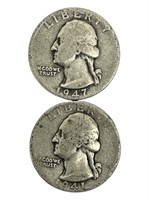 Set of 2 Washington Quarters Silver