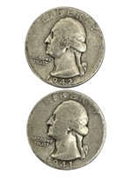 Set of 2 Washington Quarters Silver