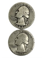 Set of 2 Washington Quarters Silver