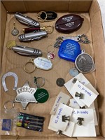 Pocket Knives, pins, coin purse