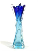 Venetian Blue Gradient & Clear Glass Swirl Vase