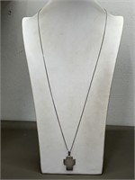 LONG STERLING SILVER BOX CHAIN/CROSS PENDANT