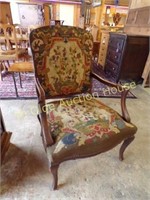 Renaissance Revival Needlepoint Arm Chair in Oak