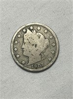 1907 USA Silver 5 Cent Coin