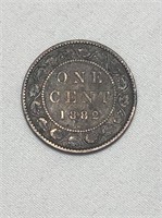 1882H Canadian Large One Cent Coin