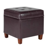 Square Tufted Faux Leather Storage Ottoman