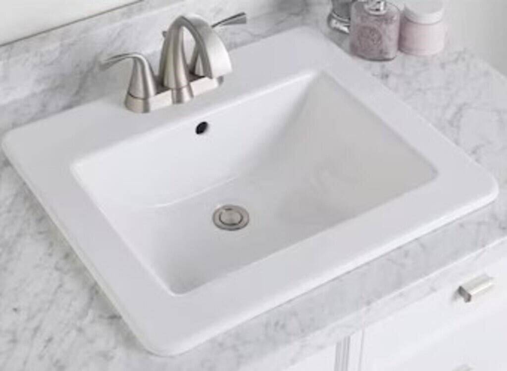 allen+roth White Rectangular BathroomSink