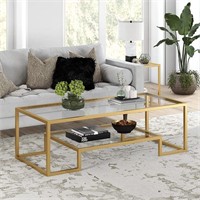 Athena 54'' Wide Rectangular Coffee Table in Brass