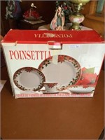 Vtg new inbox poinsettia 20pc dinnerware set