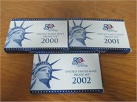 U.S. Mint 2000-2002 Proof Sets in Boxes w/ COAs