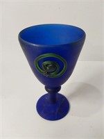 Handblown Unusial Cobalt Blue Goblet  U16A