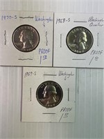 1968-s, 69-s, 70-s Proof Wash Quarters x3