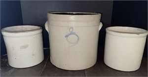 Three Glazed Stoneware Crocks