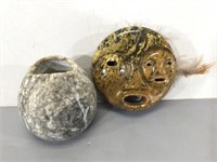 Carved Stone Miniature Mask & Pot