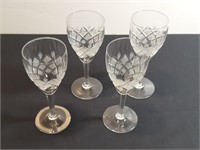 4pc American Brilliant Cut Wine Stem Glasses Hand